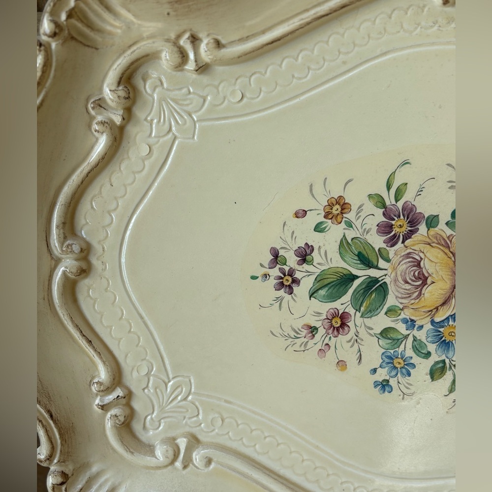 Vintage Florence Italy Firenze Decor Tray Hand Painted Flowers 17"x12” - Picture 4 of 7
